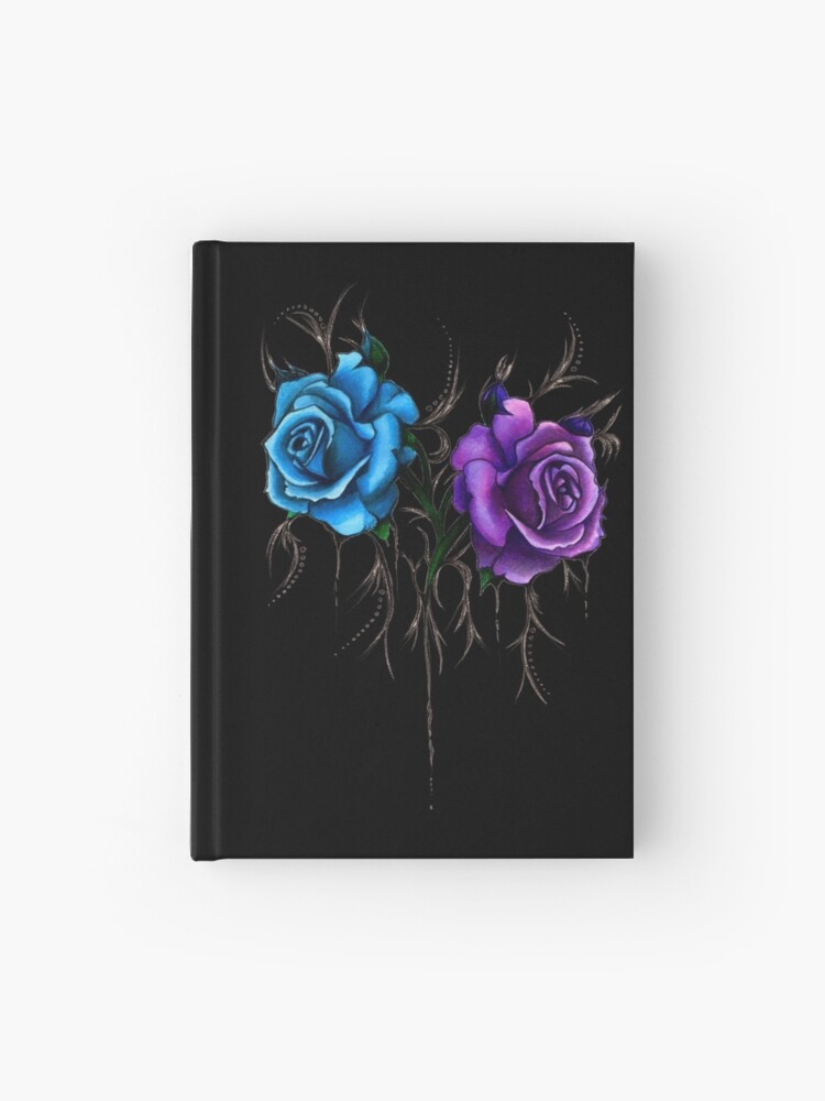 Cuaderno de tapa dura «Rosas azules y moradas | Diseño de estilo de  tatuaje» de artbylayce | Redbubble