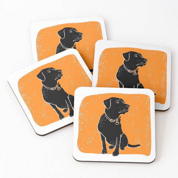 Item preview, Black labrador retreiver linocut orange background designed and sold by MBCollections.