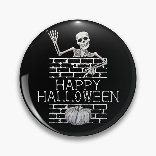 Aperçu de l'œuvre Texte d'os Happy Halloween Waving Skeleton And Pumpkin retro vintage Halloween créée et vendue par BearCaveDesigns.