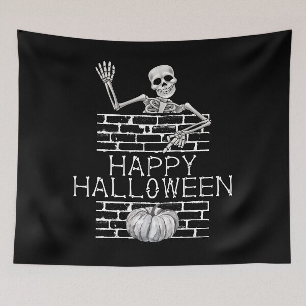 Item preview, Happy Halloween bone text Waving Skeleton And Pumpkin retro vintage Halloween designed and sold by BearCaveDesigns.