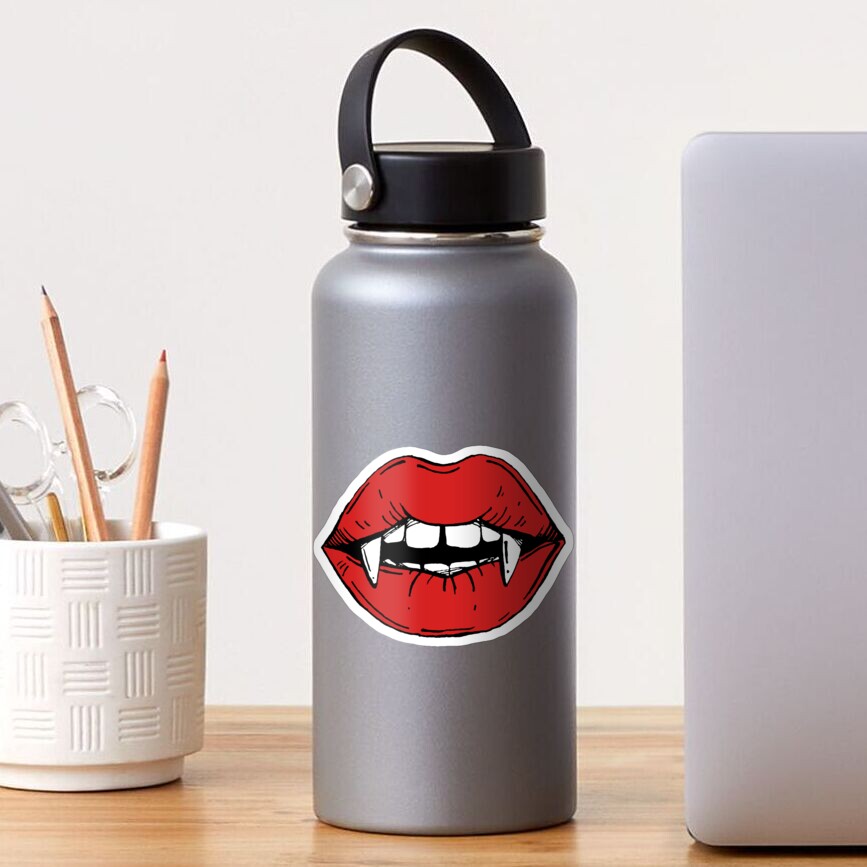 Vampire red lips on black background Sticker
