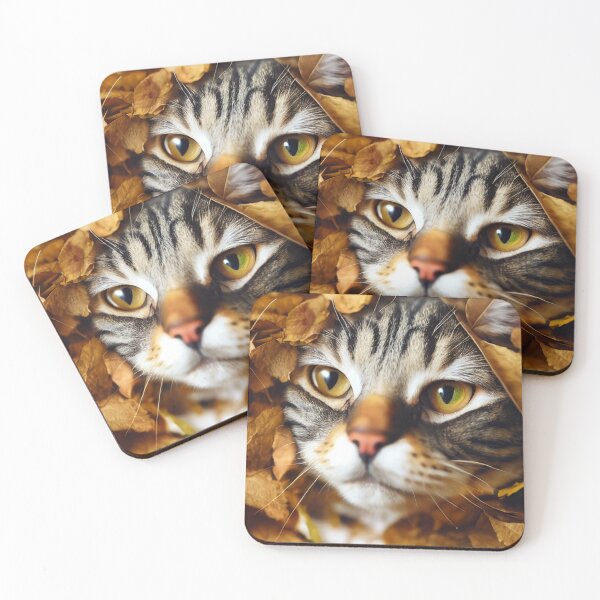 Item preview, A Tabby cat hiding under a heap of leaves designed and sold by NonSonoKoreano.