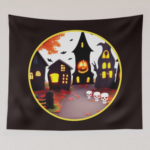 Item preview, RETRO HALLOWEEN VILLAGE designed and sold by starfishstuff.
