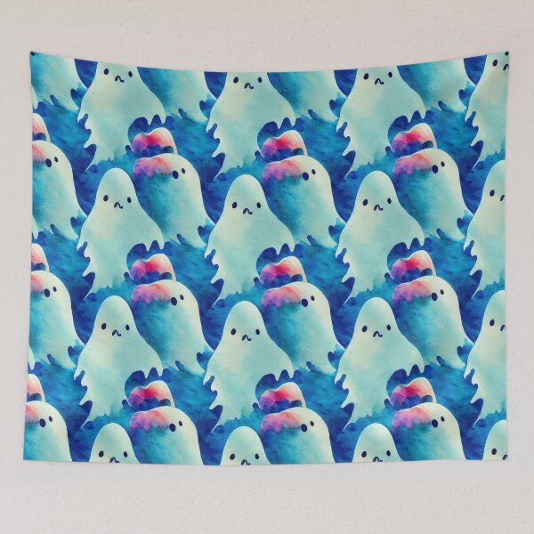 Item preview, Cute Halloween Ghost in Blue, Pink and Teal designed and sold by VintageFlorals.