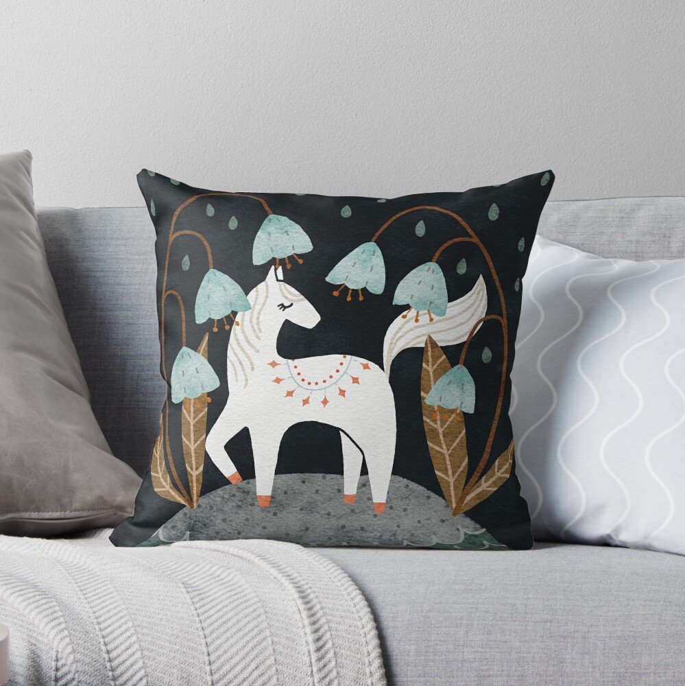 White Fairy Horse Bluebell Dream Artwork Throw Pillow
