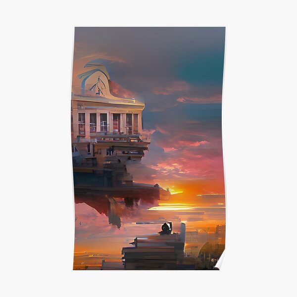 Peach Sunset Biblioteca isla | semana nacional de la biblioteca Póster