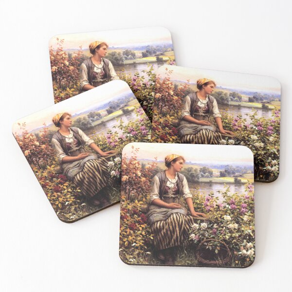 Item preview, YOUNG GIRL SITTING BESIDE ROSE BUSHES : Vintage 1895 Oil Painting Print designed and sold by posterbobs.