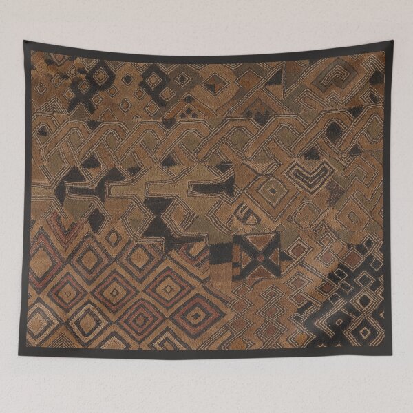 Item preview, Geometric vintage textile pattern, decorative arts, diamond and zigzag irregular motifs in earth tones designed and sold by LeAllureVintage.