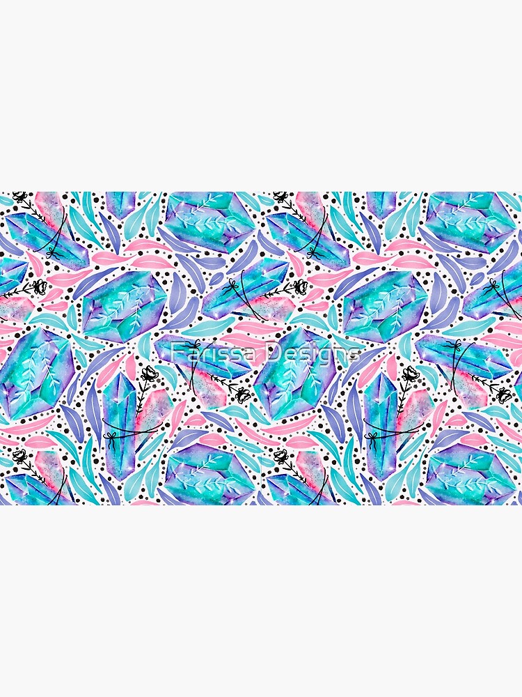 Blue Healing Mystical Crystals Stones Watercolor Pattern by Farijazz