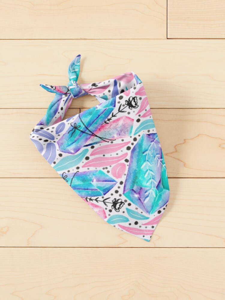 Alternate view of Blue Healing Mystical Crystals Stones Watercolor Pattern Pet Bandana