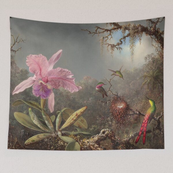 Item preview, Cattleya Orchid and Three Hummingbirds | Martin Johnson Heade | 1871 Animal Nature Bird Art designed and sold by CJET.