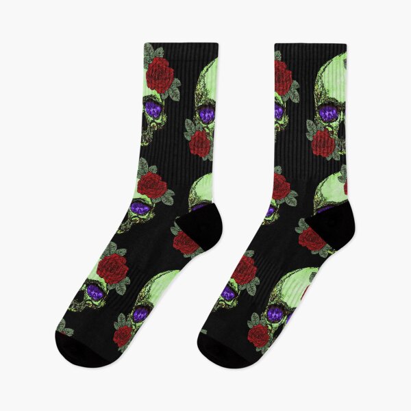 Item preview, Yellow green skull with red roses & violet diamond eyes. designed and sold by Francis Anderson.