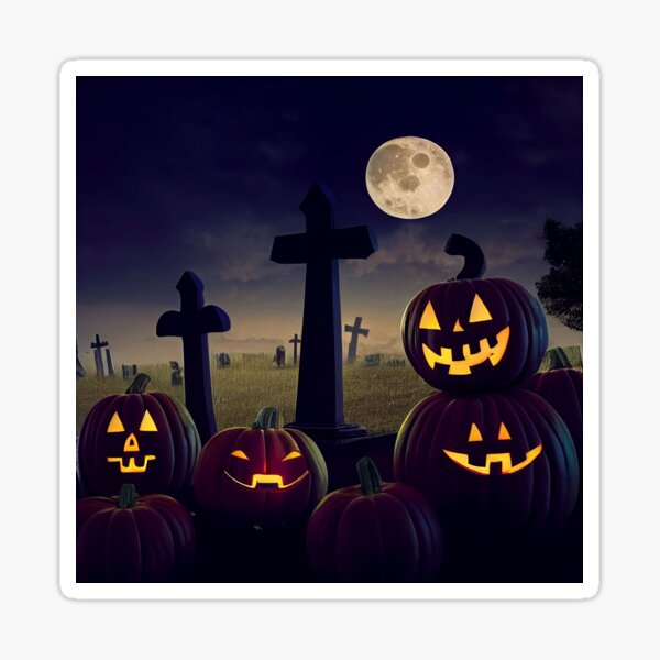 Dream about Halloween, pumpkins in graveyard Sticker