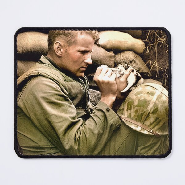 Item preview, US marine feeding kitten - Korean War, 1952 (Colourised) designed and sold by Wesley de Mezieres.