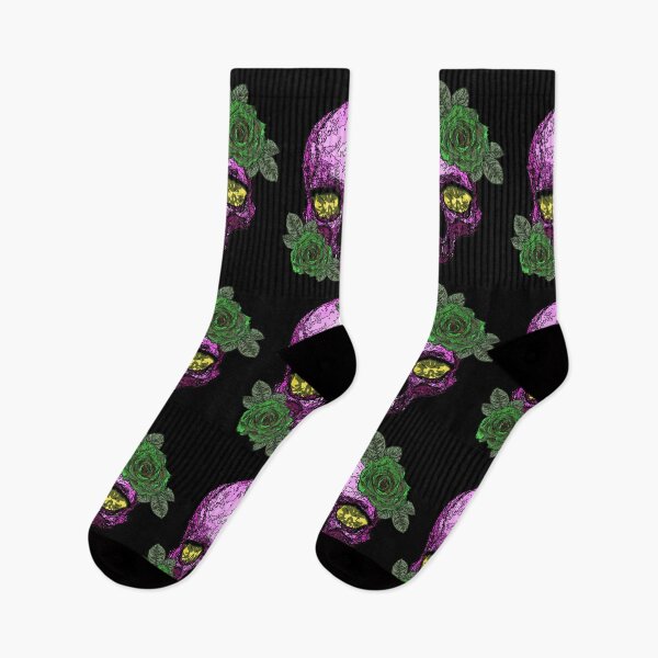 Item preview, Red violet skull with green roses and yellow diamond eyes. designed and sold by Francis Anderson.