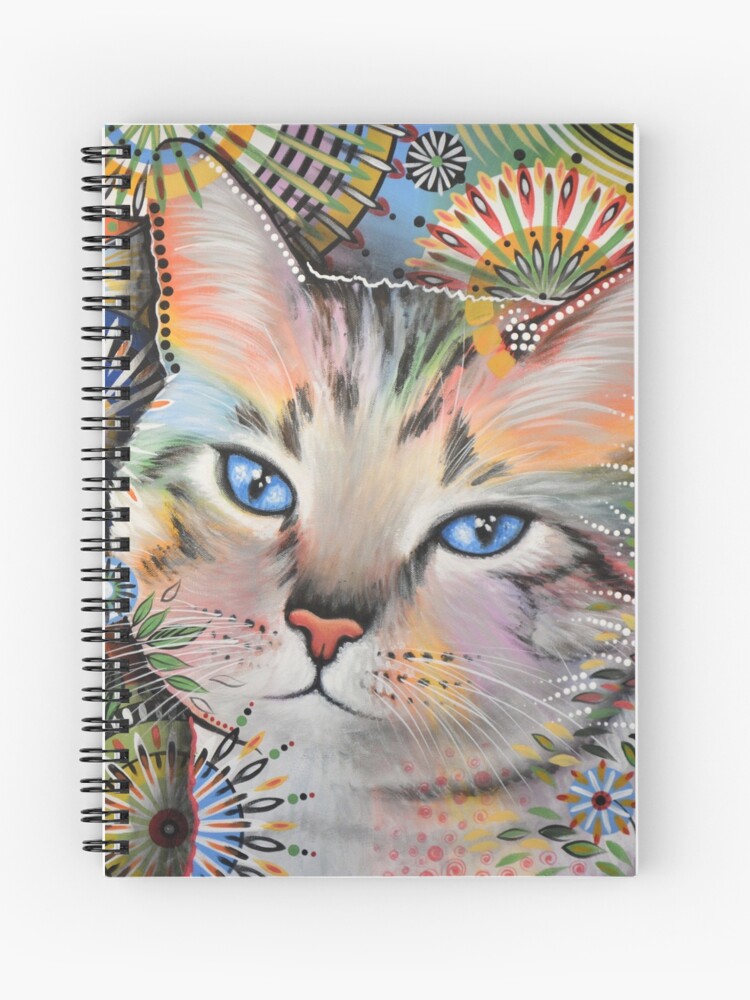 Cahier A Spirale Peinture D Art Abstraite Originale Moderne Chat Kitty Aslan Par Amygiacomelli Redbubble