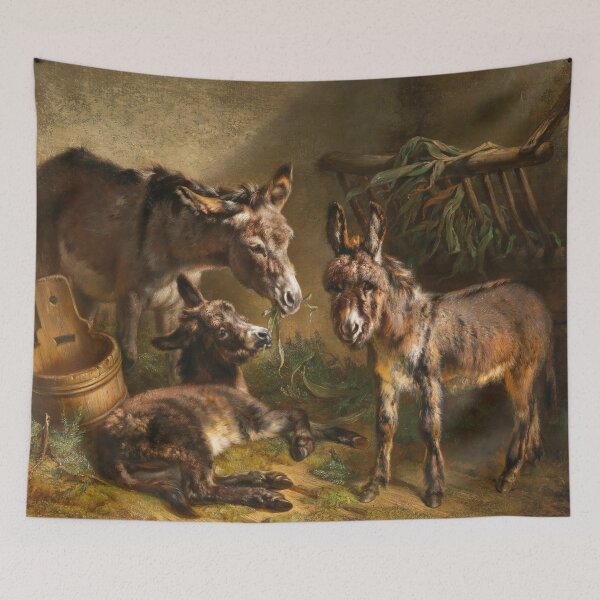 Item preview, Donkeys in a Stable | Benno Adam | 1861 Animal Art designed and sold by CJET.