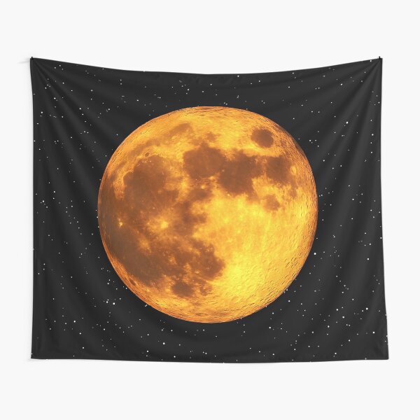 Full Moon Space Art 3 -Amber Orange Moon- Tapestry