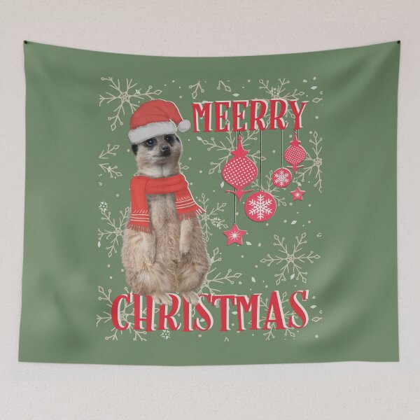 Item preview, Merry Christmas (Meerry) - Cute meerkat in Christmas hat & scarf with snowflakes designed and sold by tinytiger77.