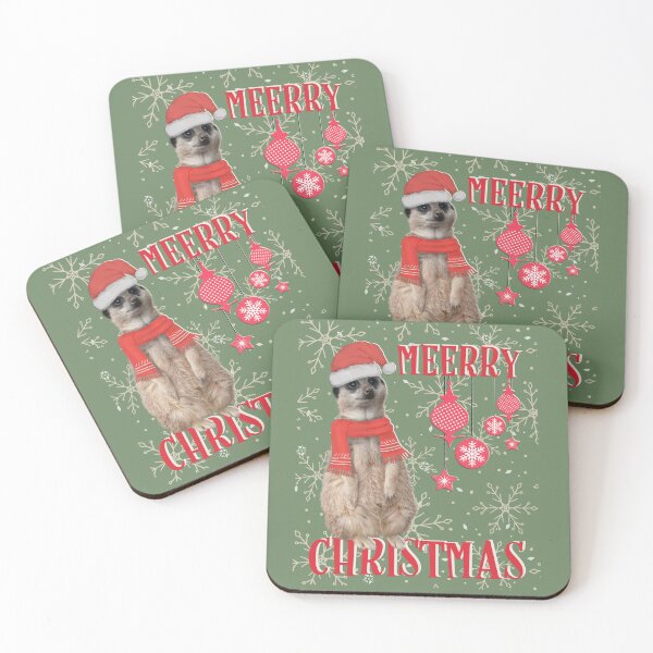 Item preview, Merry Christmas (Meerry) - Cute meerkat in Christmas hat & scarf with snowflakes designed and sold by tinytiger77.