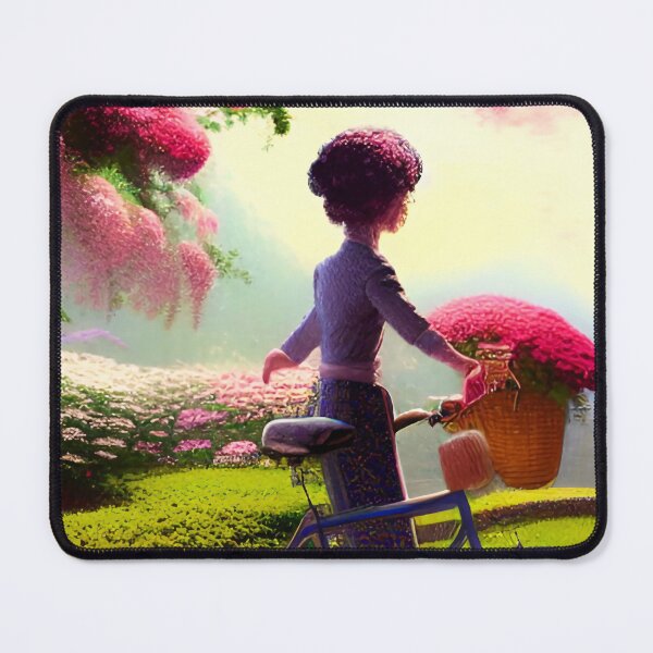 Item preview, woman with flower bicycle designed and sold by OverAltruist.