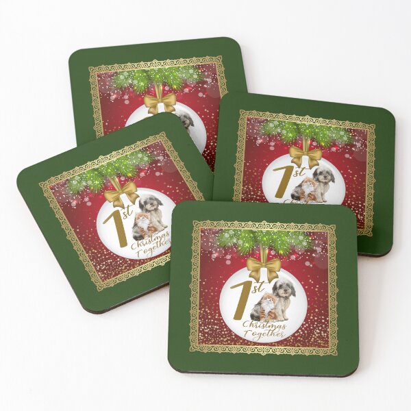 Item preview, 1st Christmas Together! White Ornament/Green Background designed and sold by PawsitiveMum.