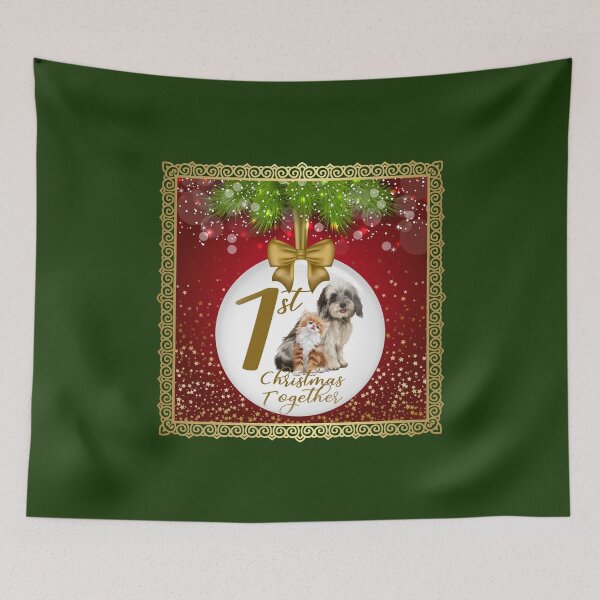 Item preview, 1st Christmas Together! White Ornament/Green Background designed and sold by PawsitiveMum.