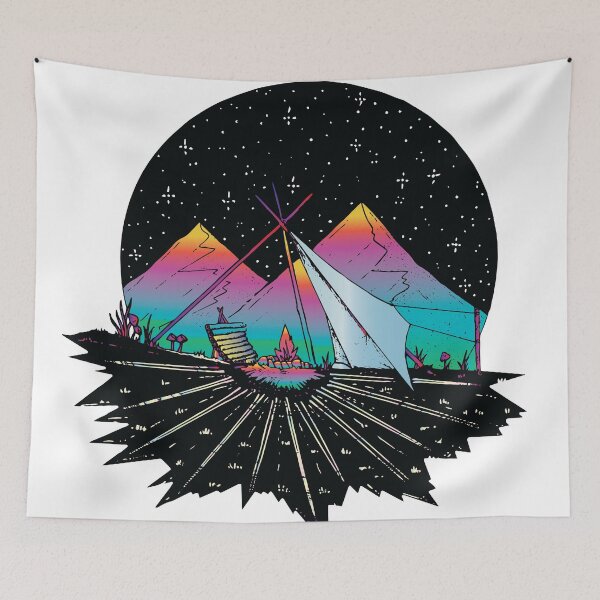 Item preview, campfire under moon and stars colorful camping designed and sold by XXgooddeedXX.