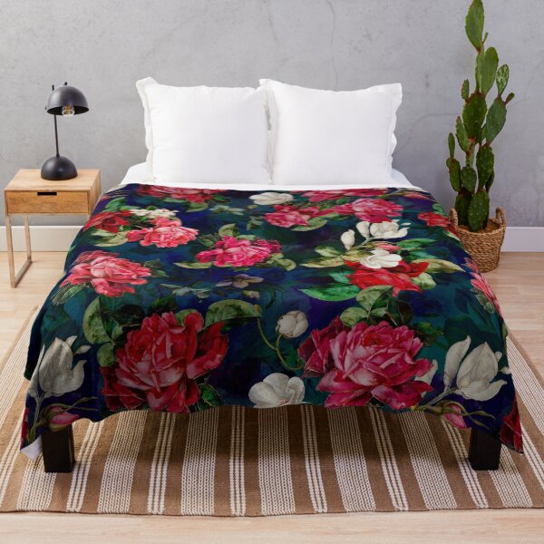 Item preview, Blooming flowers and roses heaven, floral illustration, botanical pattern, plants pattern, dark blue exotic floral garden designed and sold by ZeinabTaha.