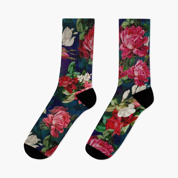 Item preview, Blooming flowers and roses heaven, floral illustration, botanical pattern, plants pattern, dark blue exotic floral garden designed and sold by ZeinabTaha.