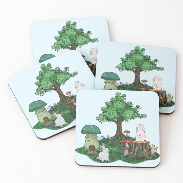 Item preview, Bunnies Frolicking in Magical Mushroom Forest Wildflower Meadow designed and sold by Lily Trenchard.