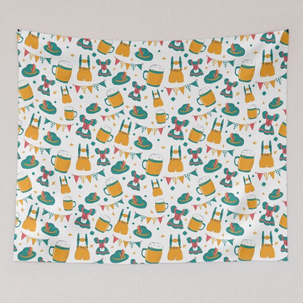Item preview, Beer, Dirndl and Lederhosen Oktoberfest Pattern (White) designed and sold by Geo De la Cruz.