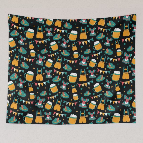 Item preview, Beer, Dirndl and Lederhosen Oktoberfest Pattern (Black) designed and sold by Geo De la Cruz.