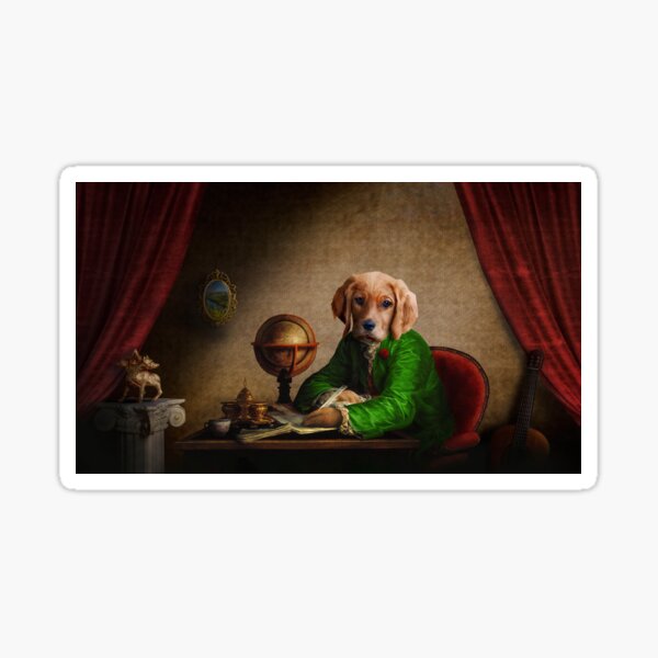 Sir Spalding Spaniel In His Study Sticker For Sale By Petergross