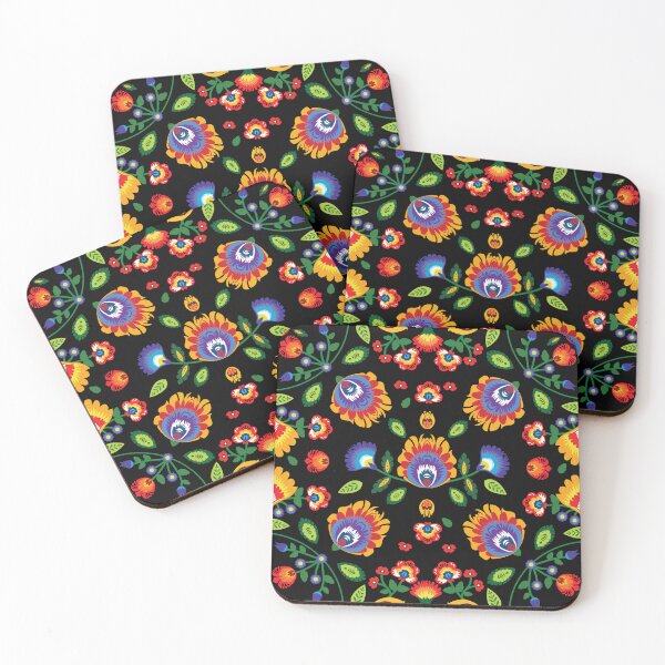 Item preview, Folklore flowers on black background designed and sold by FK-UK.