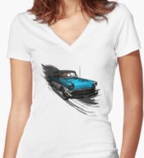 Car Retro Vintage Design Women's Fitted V-Neck T-Shirt