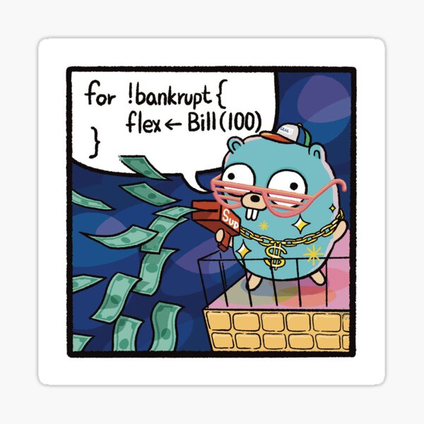 Gopher Says in Go: send bill to chan of flex Sticker