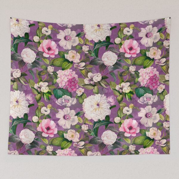 Artikelvorschau, Verträumter Nachtgarten, Vintage Blumen und Rosen, botanisches Blumenmuster, lila Vintage botanische entworfen und verkauft von ZeinabTaha.
