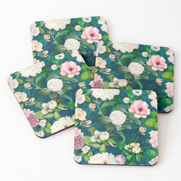 Item preview, Dreamy night garden, Vintage flowers and roses, botanical floral pattern, green turquoise vintage botanical designed and sold by ZeinabTaha.