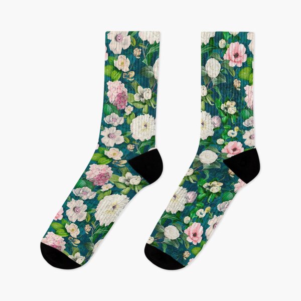 Item preview, Dreamy night garden, Vintage flowers and roses, botanical floral pattern, green turquoise vintage botanical designed and sold by ZeinabTaha.