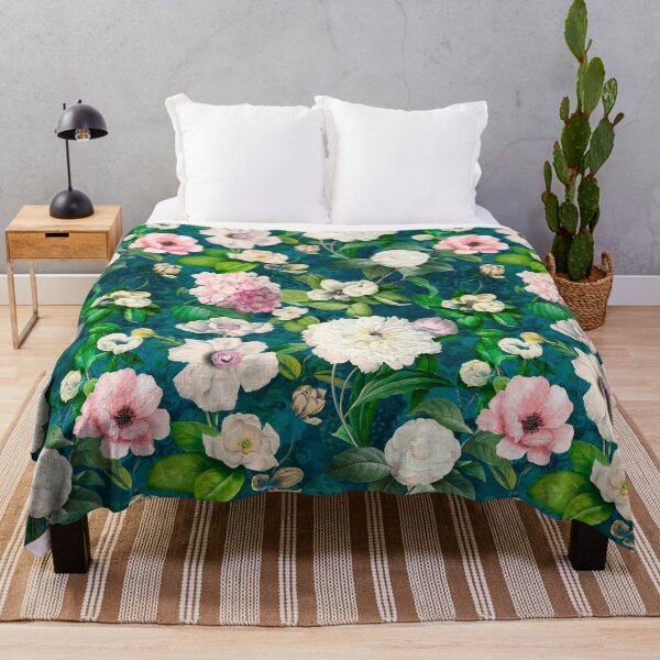 Item preview, Dreamy night garden, Vintage flowers and roses, botanical floral pattern, green turquoise vintage botanical designed and sold by ZeinabTaha.