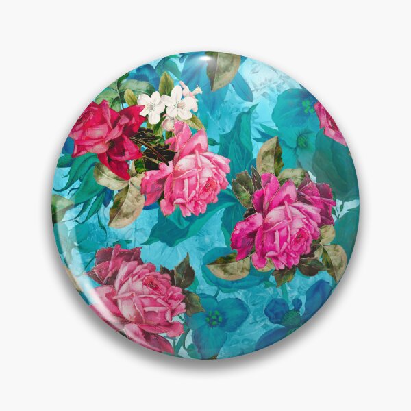 Artikelvorschau, Blühende Blumen und Rosen im Himmel, Blumenillustration, botanisches Muster, Pflanzenmuster, aquablauer exotischer Blumengarten entworfen und verkauft von ZeinabTaha.
