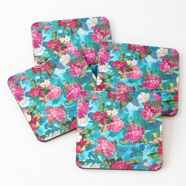 Item preview, Blooming flowers and roses heaven, floral illustration, botanical pattern, plants pattern, aqua blue exotic floral garden designed and sold by ZeinabTaha.