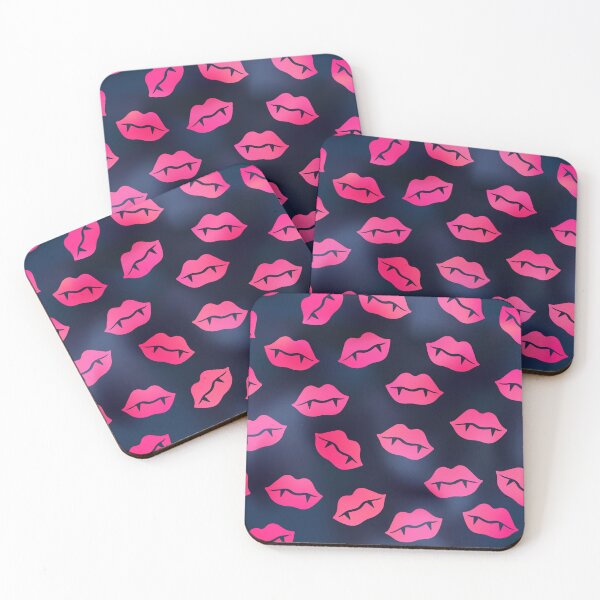 Item preview, Fluorescent Pink Lips With Fangs Pattern On Black Background With A Navy Shimmer Effect designed and sold by LDTreasures.