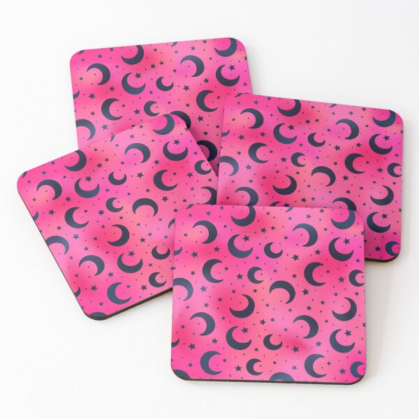Item preview, Black Crescent Moon Pattern On Fluorescent Pink Background With A Pale Magenta Shimmer Effect designed and sold by LDTreasures.