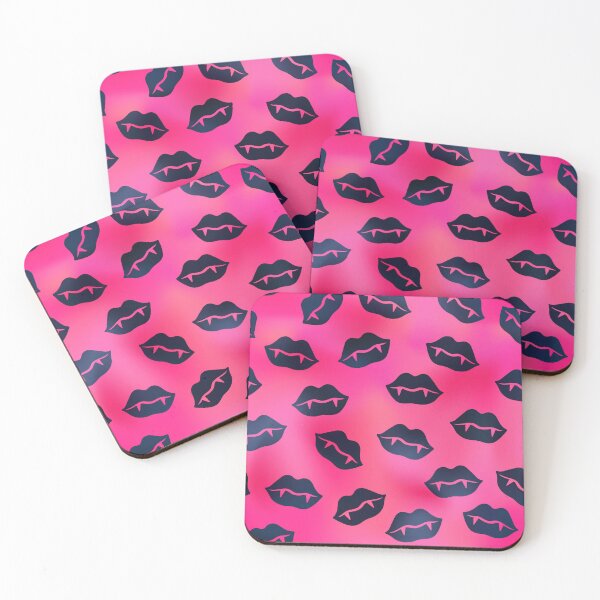 Item preview, Black Lips With Fangs Pattern On Fluorescent Pink Background With A Pale Magenta Shimmer Effect designed and sold by LDTreasures.