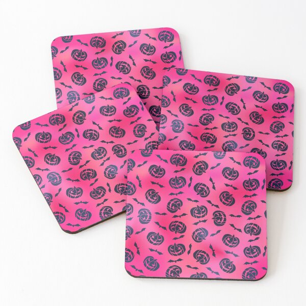 Item preview, Black Jack-O-Lanterns And Bats Pattern On Fluorescent Pink Background With A Pale Magenta Shimmer Effect designed and sold by LDTreasures.