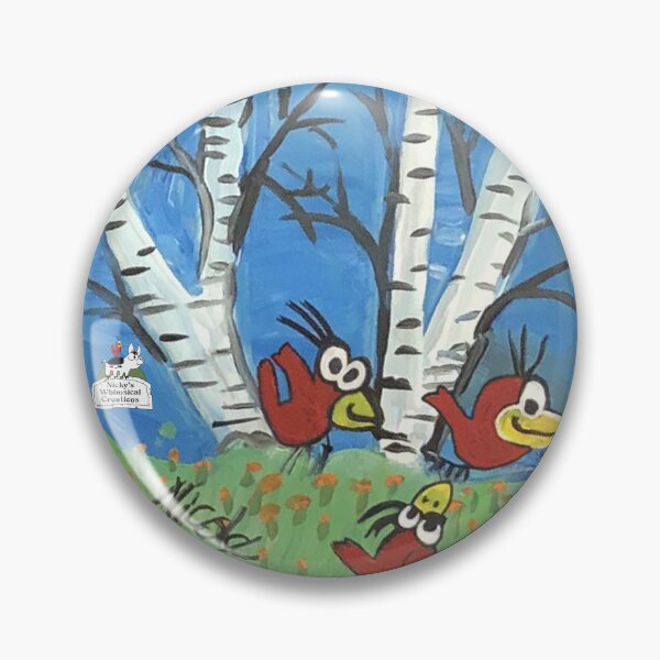 Item preview, Red birds playing in birch tree with flowers + logo designed and sold by NickysWhimsical.