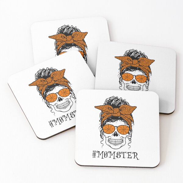 Item preview, Halloween Mom skull in orange messy bun designed and sold by BraveNewDesigns.