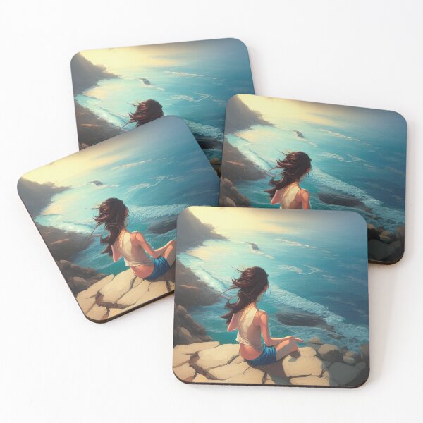 Item preview, A girl on a cliff overlooking the beach designed and sold by Dicoart.